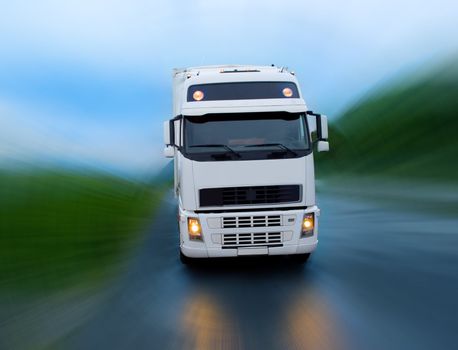 Motion of truck on the night road 
