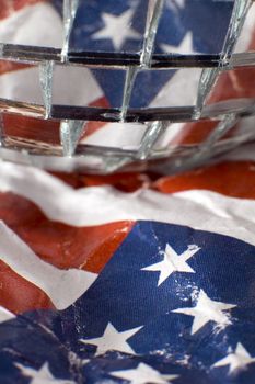 disco party ball on american flag, vertical photo