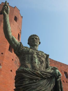 Caesar Augustus monument at Palatine towers in Turin, Italy