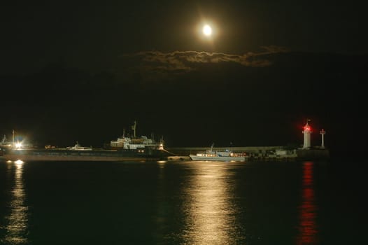 ship at night in port in Yalta