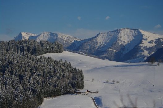 beautiful snowy winter landscape at Christmas time