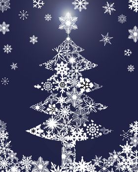 Christmas Tree with Snowflakes Blue Background Clipart Illustration