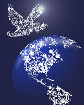 Christmas Peace Dove and Earth Globe Clipart Illustration