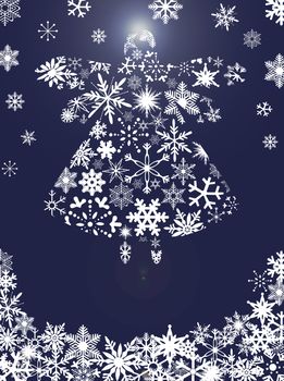 Christmas Angel Flying with Snowflakes Design Blue Background Illustration