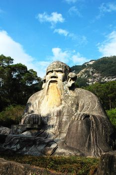 Huge stone statue of the ancestor of Taoism named Laozi in Fujian,China