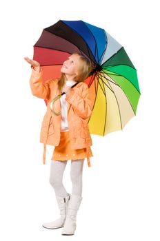 Girl with umbrella isolated on white background