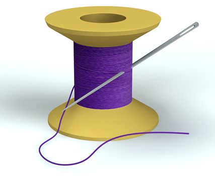 purple bobbin with needle isolated on white