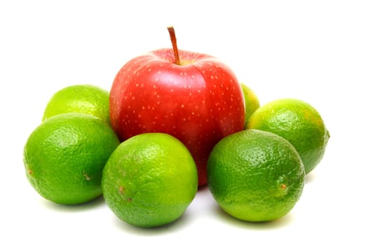 Laime and red apple isolated on white background