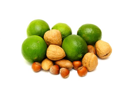 Green laime with nuts isolated on white