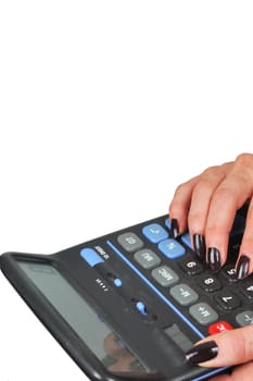 woman holding electronic calculator