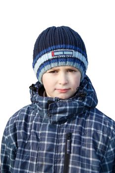 Small boy dressed to winter cloth isolated on white