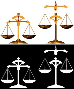Gold Balance Kit isolated on white - Each element is divided with alpha channel - Easy to use or modify - Justice concept - 3D render image.