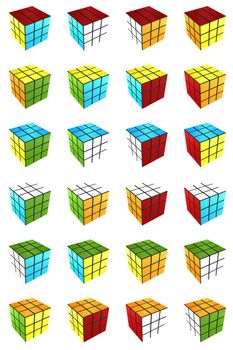 Rubik's cube completed on white background 3d render