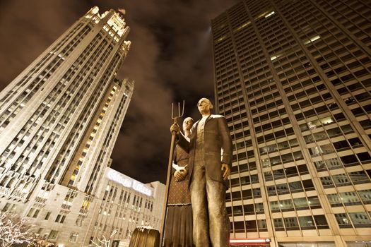 Chicago Downtown City  Night Photography Wrigley Square American Gothic