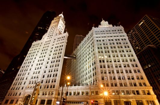 Chicago Downtown City  Night Photography Wrigley Square
