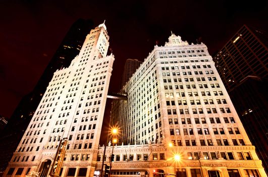 Chicago Downtown City  Night Photography Wrigley Square