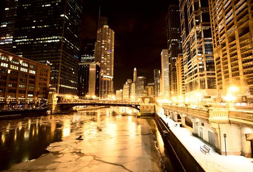 Chicago Downtown City  Night Photography