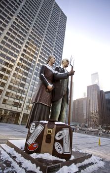 Chicago Downtown City  Night Photography Wrigley Square American Gothic