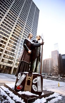 Chicago Downtown City  Night Photography Wrigley Square American Gothic