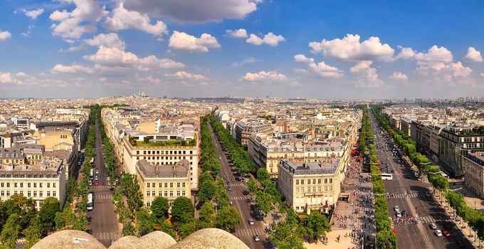 Paris panorama with Champs Elysee from Arc de Triomphe