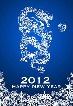 2012 Chinese Year of the Dragon with Snowflakes Illustration