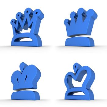 four different crown symbol designs in royal blue