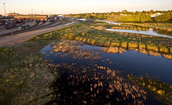 CP rail trainyard Moose Jaw Saskatchewan marshes