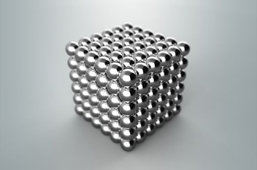 Cube from magnetic metal balls with Depth Of Field