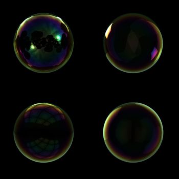 Soap bubbles isolated on black background