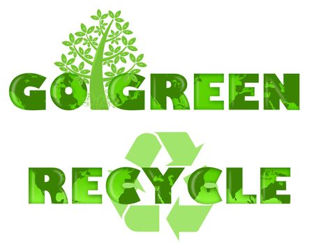 Go Green and Recycle Logo with World Map Illustration