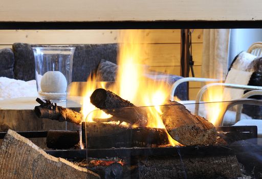 fire place in a luxury chalet in mountain