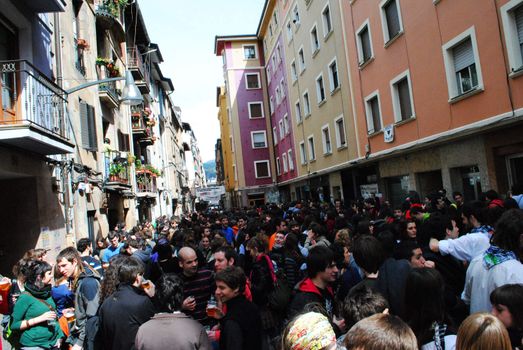 A crowded street in the city of Durango during the Basque youth festival Gazte Herria (2010).