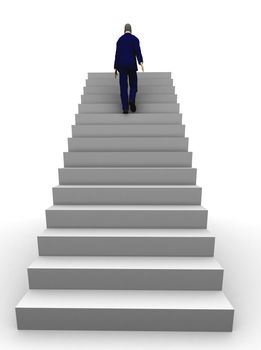 A 3d businessman walking upstairs the success staircase.