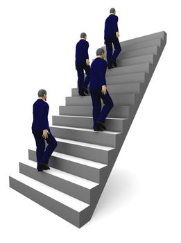 Four businessmen climbing a ladder. 3D illustration