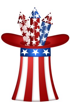 Uncle Sam Hat with Red White Blue Fireworks Illustration