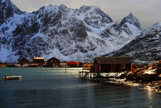 A beautiful landscape in Sund in Lofoten, Norway.