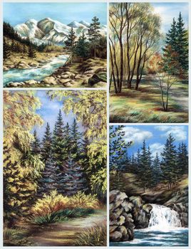 Picture, landscapes, Russia, Altay. Drawing a pastel on a cardboard, set