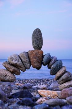 close-up of a handmade stonebridge against sky