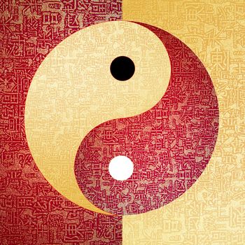 Yin-Yang symbol with chinese letter, The sign of the two elements.