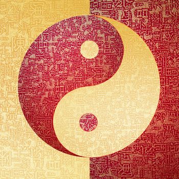 Yin-Yang symbol with chinese letter, The sign of the two elements.