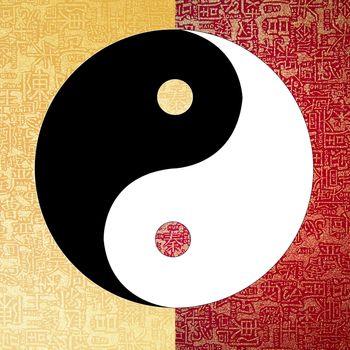 Yin-Yang symbol with chinese letter, The sign of the two elements.