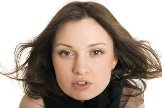  Portrait of a young beautiful brunette close-up