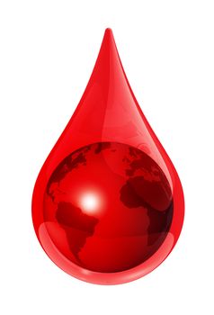 Earth globe in a blood drop - 3D illustration