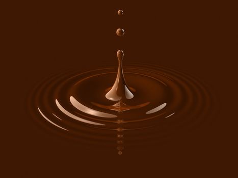 drop of liquid chocolate splashing and making ripple. 3D illustration
