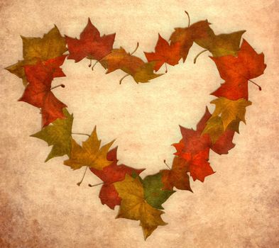 Autumn leaves empty heart vintage