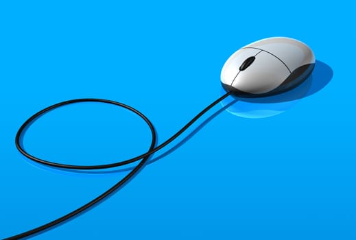 3D white computer mouse isolated on a blue background
