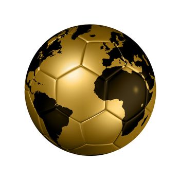 3D isolated gold soccer ball with world map, world football cup 2010