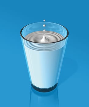 drop of milk splashing and making ripple in a glass. 3D illustration