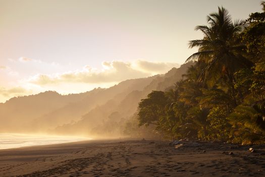 Beautiful beach in Costa Rican at sunset