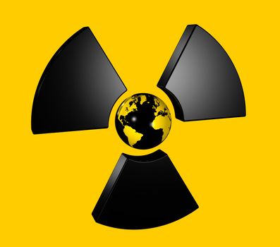 3D isolated world globe in the center of a radioactive symbol icon